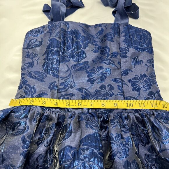 Alice Olivia Mini Midnight Blue Fit & Flare Metallic Look Velvet Bow Straps SZ 0 - Picture 9 of 9